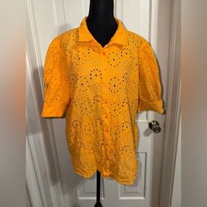 Women’s plus size 4, size 20 Chico's Vibrant Yellow Eyelet Button-Down Shirt